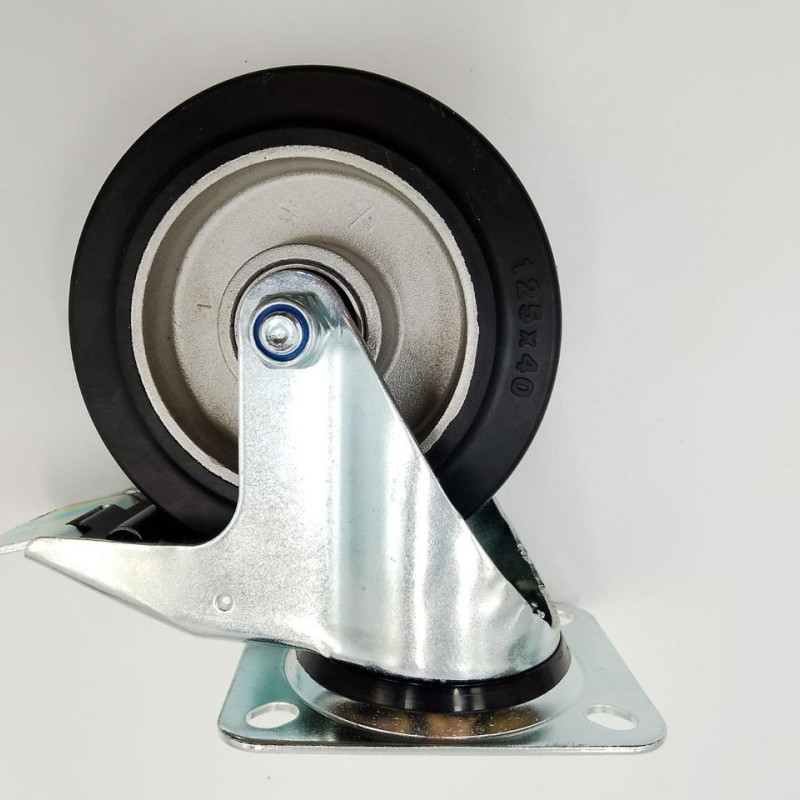 Колесо з гальмом, еластична гума, 125 мм, 200 кг