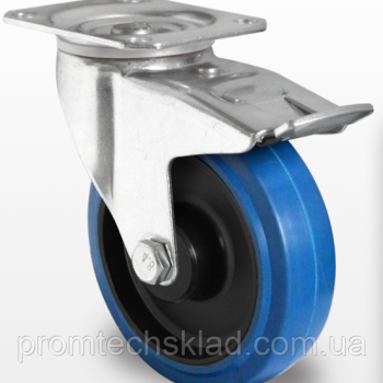 Колеса поворотні з гальмом, кульковий підшипник 200 мм, еластична гума/поліамід