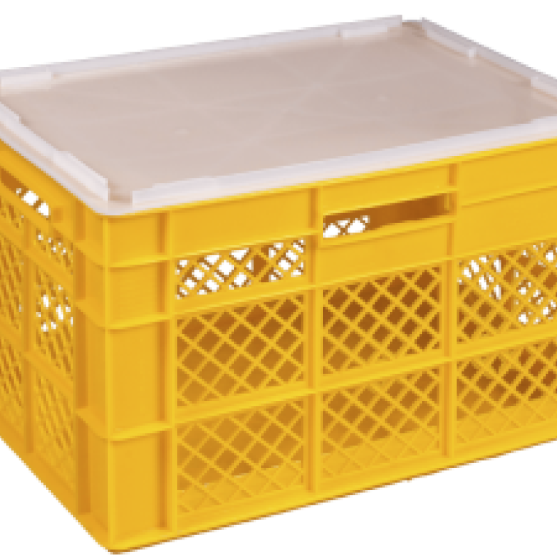 Ящик пластиковий 600*400*350 кольоровий перфорований, дно суцільне