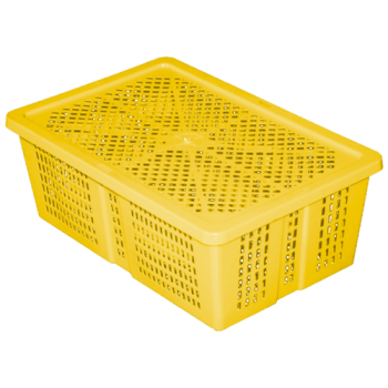 Ящик із кришкою перфорований 350х235х130 жовтий