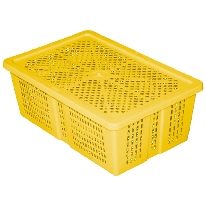 Ящик із кришкою перфорований 350х235х130 жовтий