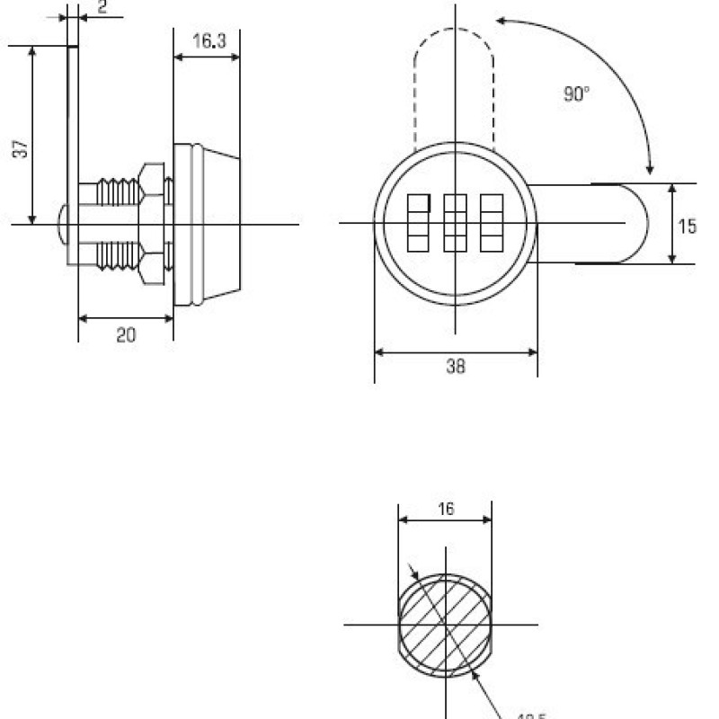 ЗАМОК ПОШТОВИЙ КОДОВИЙ, 20 ММ, ЯЗИК ПРЯМИЙ