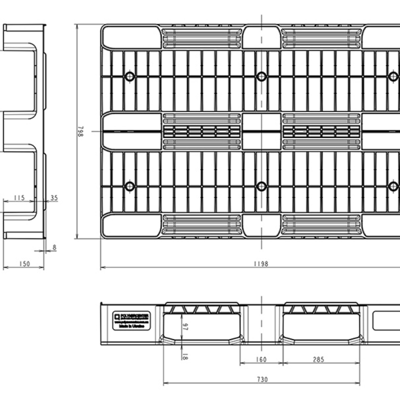 S800 Стелажна суцільна палета з литими полозами 1200х800х150 мм