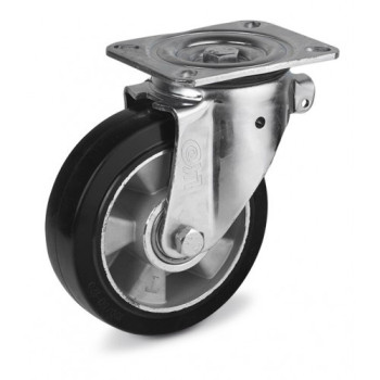 Колесо 200 мм з еластичної гуми з посиленим поворотним кронштейном (450 кг)