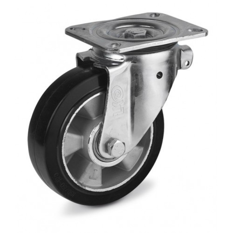 Колесо 200 мм з еластичної гуми з посиленим поворотним кронштейном (450 кг)