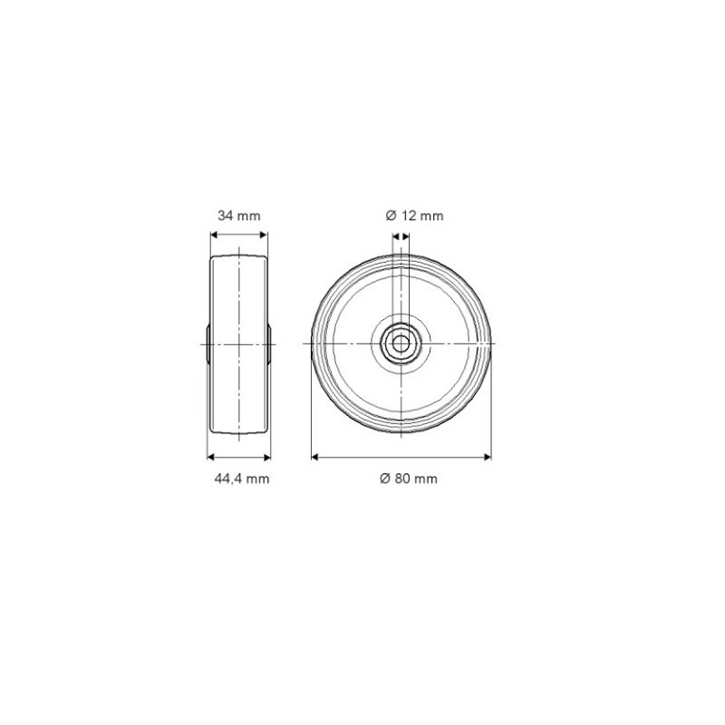 Колесо 80 мм, поліпропіленове, підшипник ковзання