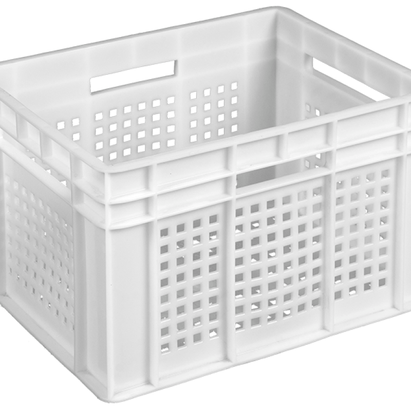 Ящик пластиковий 433*347*283 білий перфорований (дно перфороване)