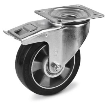 Колесо 200 мм на еластичній гумі у поворотному кронштейні з майданчиком та гальмом