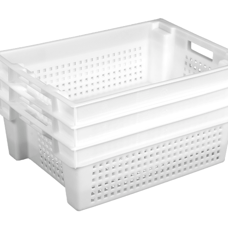 Ящик пластиковий 600х400х200 білий перфорований із суцільним дном