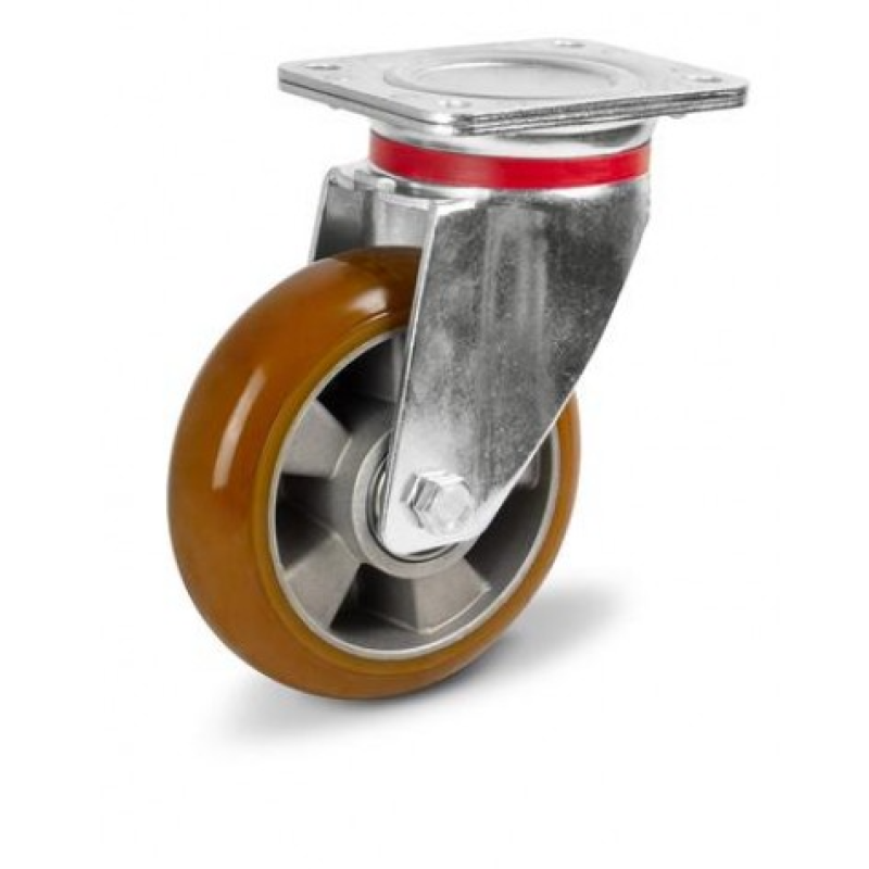 Колесо 160 мм, навантаження 500 кг, алюміній/поліуретан з поворотним посиленим кронштейном