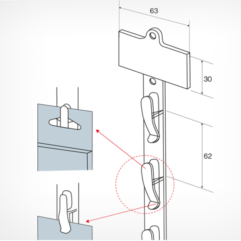 Підвісна страйп стрічка на 12 гачків, одностороння