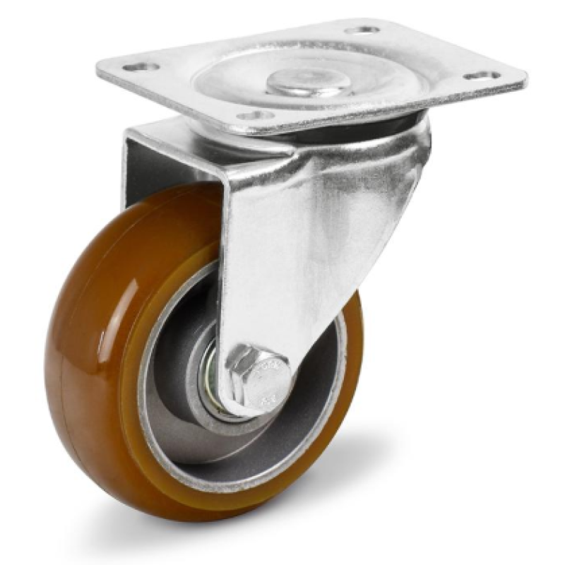 Колесо 100 мм, навантаження 300 кг, поліуретан із поворотним посиленим кронштейном