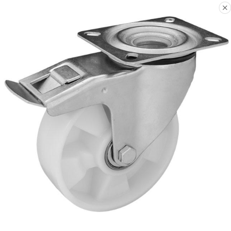 Колесо з поліаміду 200 мм у поворотному кронштейні серії "hard" з майданчикомі та гальмом