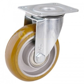 Колесо 100 мм, навантаження 500 кг, алюміній/поліуретан з поворотним кронштейном